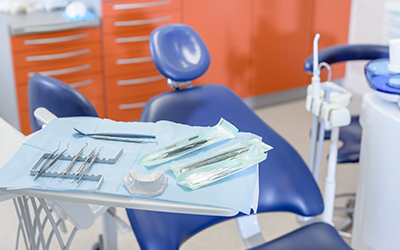 Dental chair and tools up close
